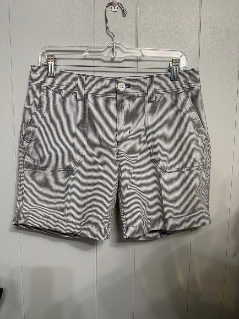 Eddie Bauer Women's Pinstripe Cotton Shorts in White and Navy